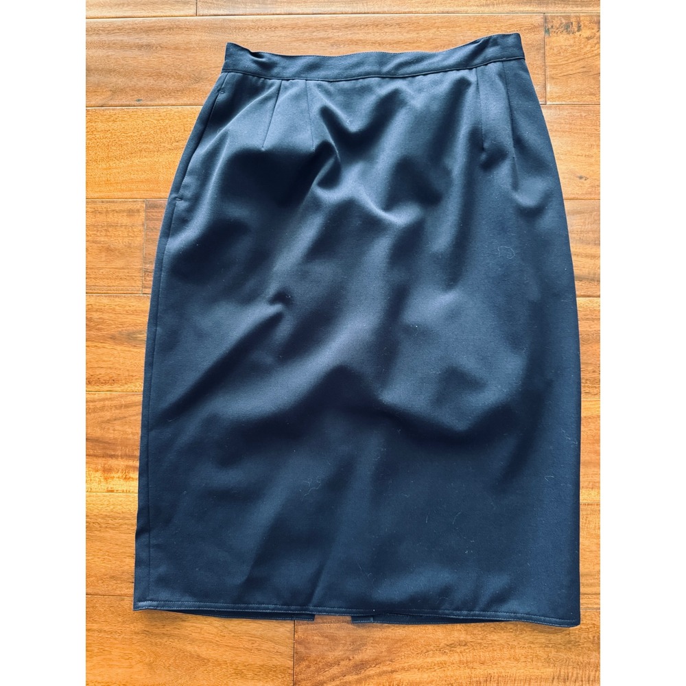 Benard Holtzman Pencil Skirt Women 12 Navy Blue Excellent 100% Wool Midi Slit